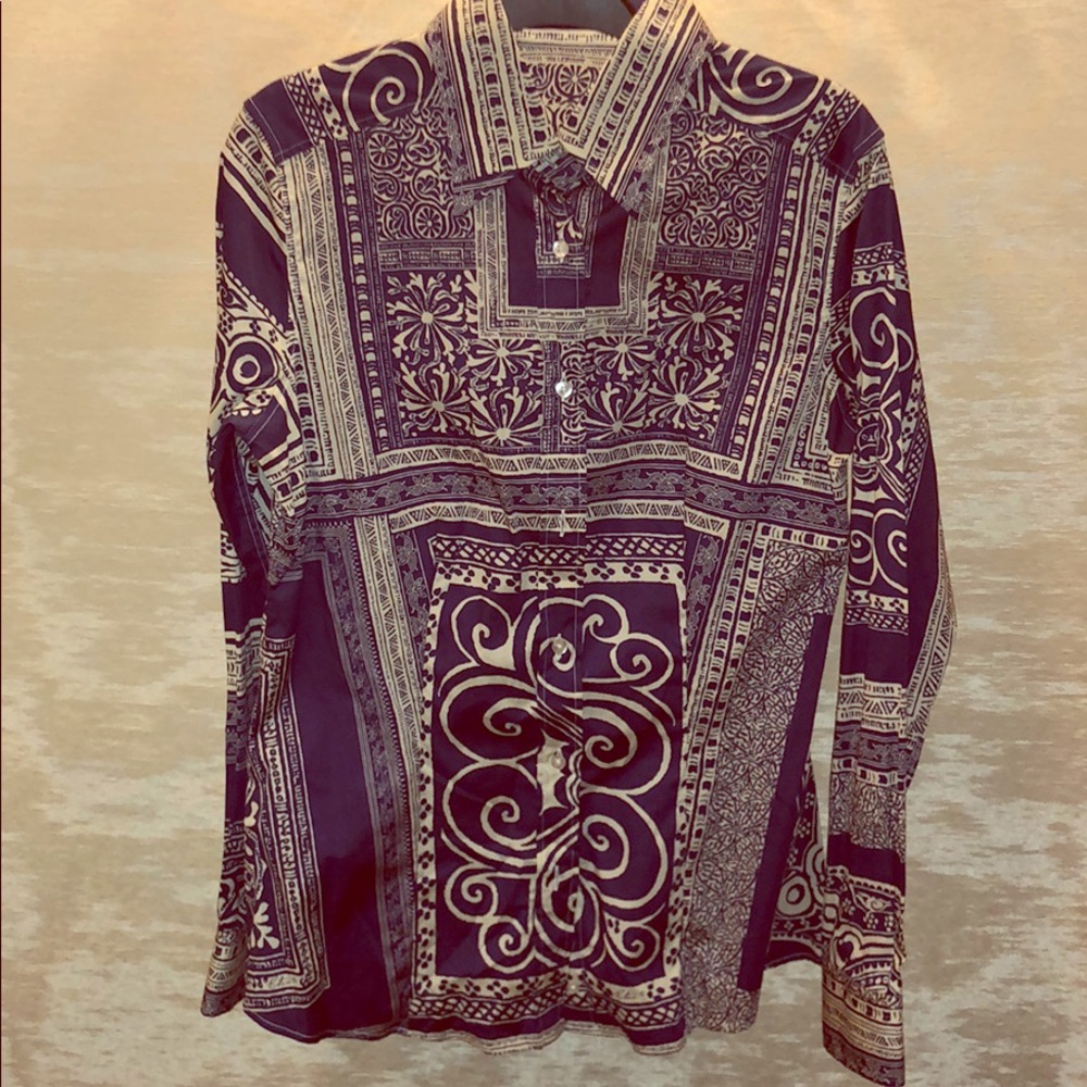 Etro blue/cream print cotton blouse